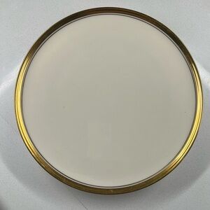 White Porcelain Gold Rim Serving Platter Pedestal 12” Elegant